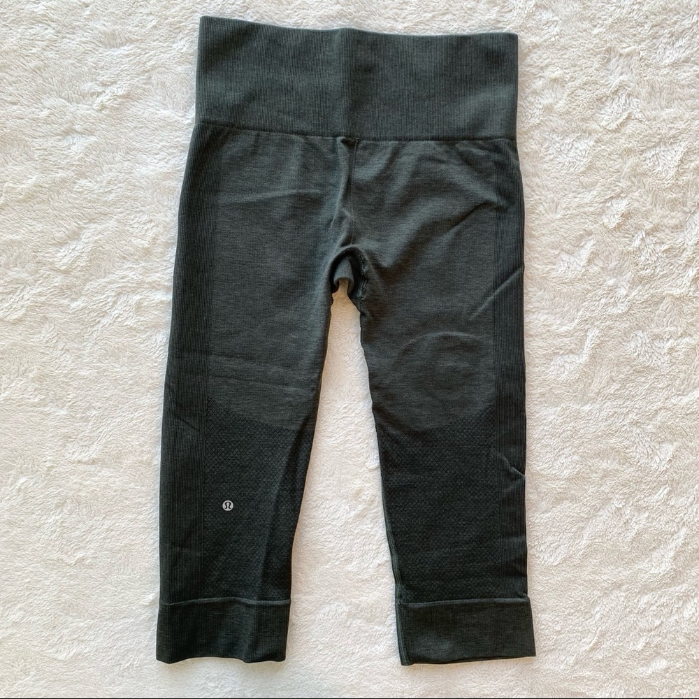 Lululemon olive green seamless crop leggings 4 - Picture 2 of 9